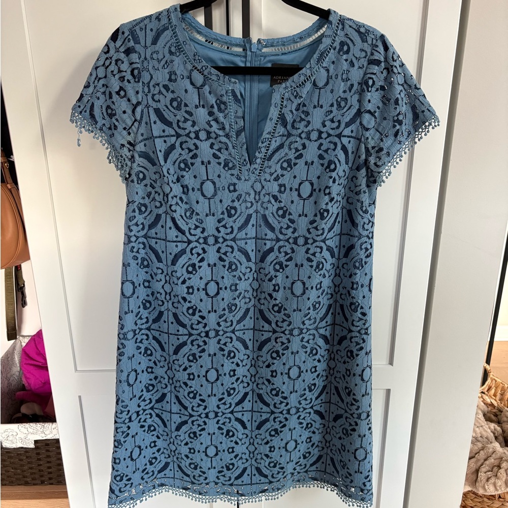 Adrianna Pappell Blue Lace Overlay Dress